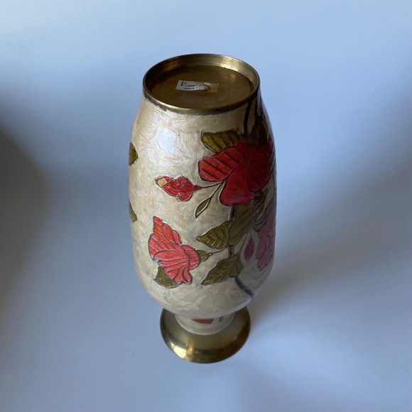 Vintage Enamelled Brass Vase: Hand Painted Roses, Made in India - Picture 6 of 8